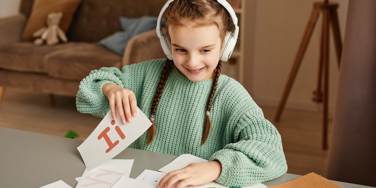 Girl learning English online