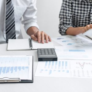 Teamwork of business casual colleagues, consultation new strategy plan business and market growth